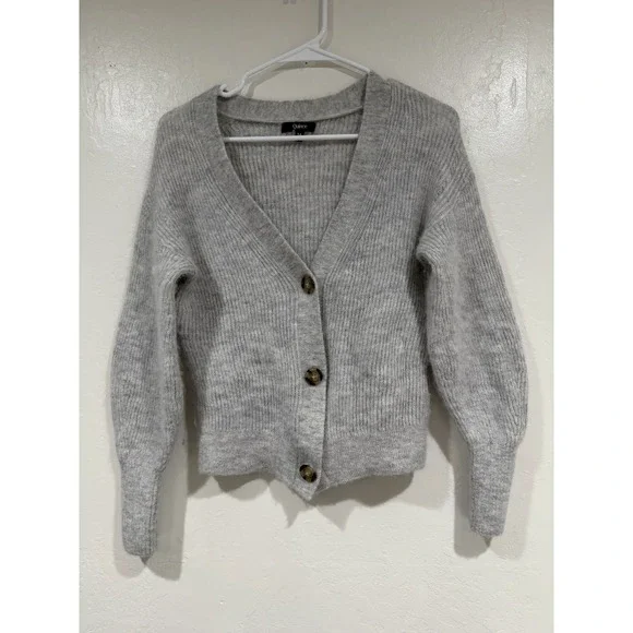 Quince Alpaca Wool Blend Ribbed Cardigan Sweater Light Gray Size Medium - Picture 2 of 6
